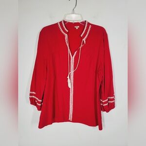 Reba Embroidred Red Tunic Top, Size XL